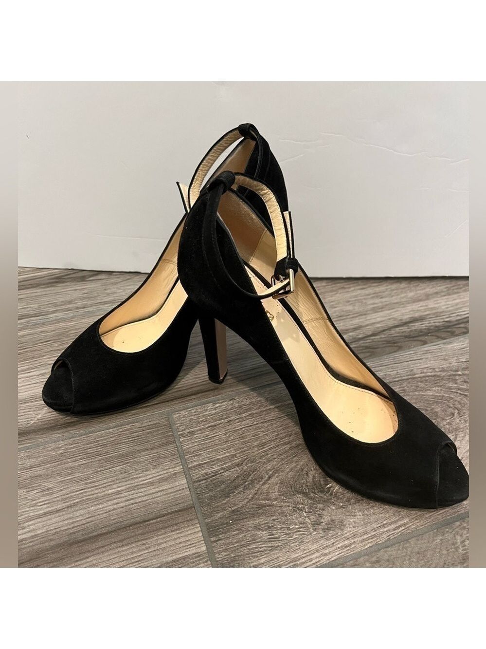 Max Mara Black Suede Open Toe Pumps Ankle Strap Authentic Size EU 40 US 9…